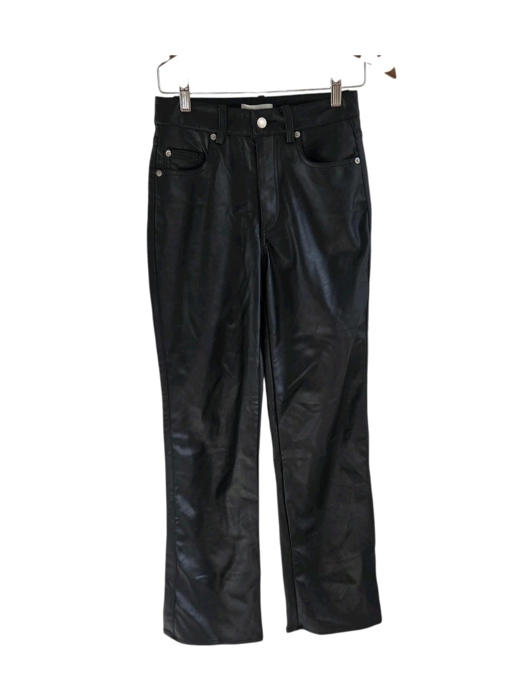 H&M Vegan Faux Leather Black Pants Straight Leg Womens Size 4 New NWT
